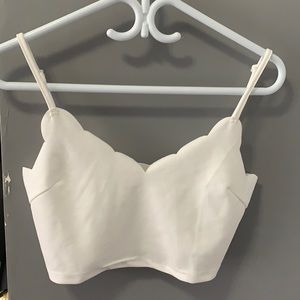 White cropped ruffle top